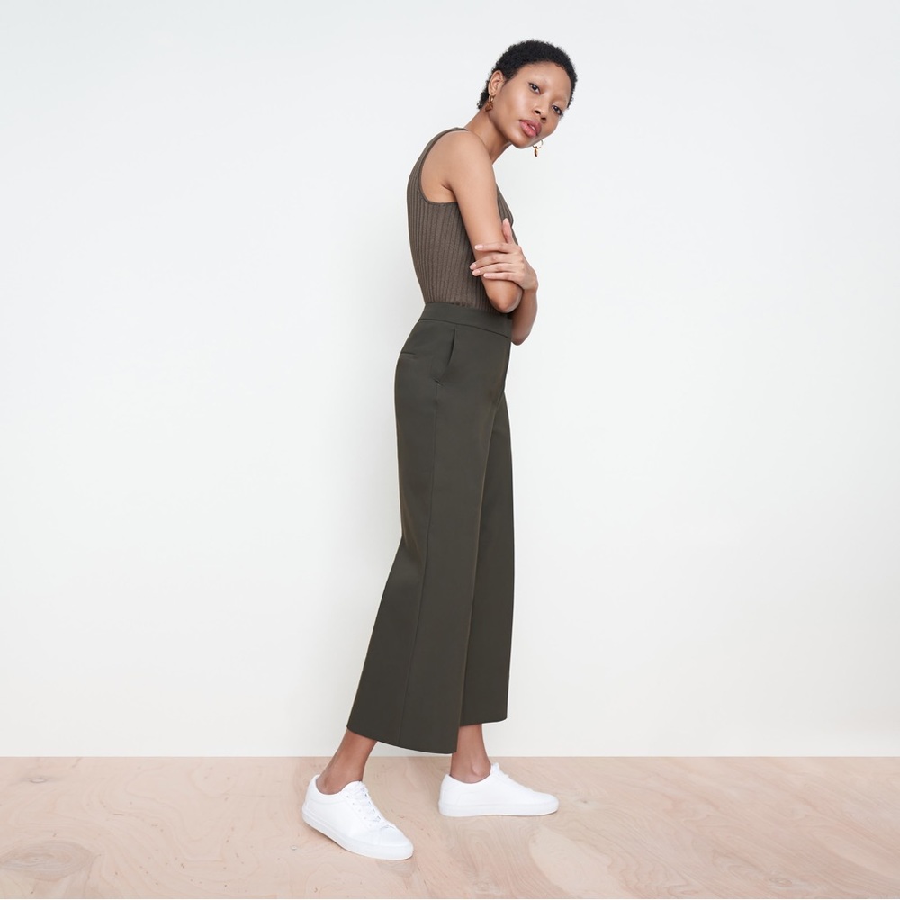 MM LAFLEUR The Anderson Wide Leg Pant Olive Green Cropped Minimalist Office - Picture 13 of 15